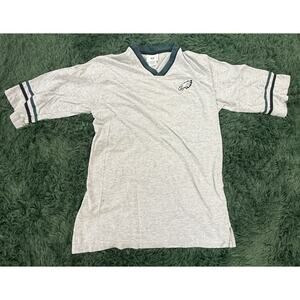 Vintage NFL Philadelphia Eagles V-Neck T-Shirt Men's M Grey Green Football